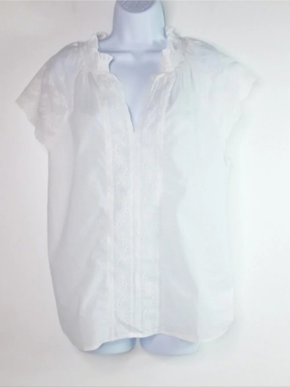 White Embroidered Eyelet Cap Sleeve Cotton Top